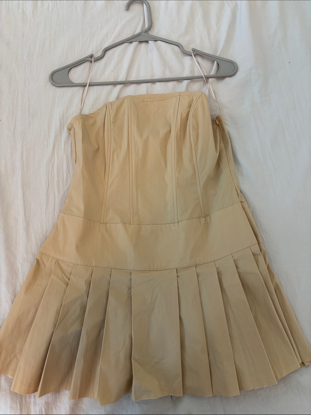 Fashion Nova Strapless Pleated Mini Dress in Beige NWT Medium